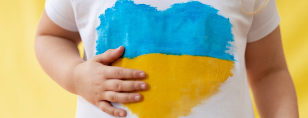 a girl with ukranian flag